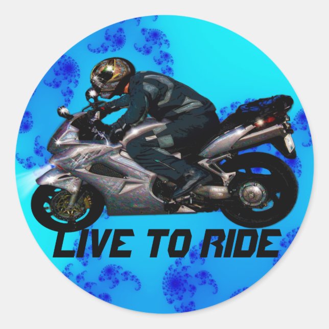 Live To Ride Motorbiker Classic Round Sticker (Front)