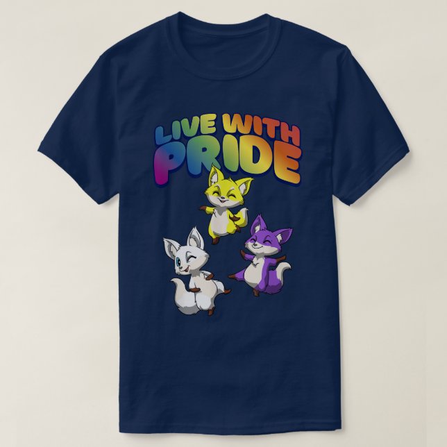 Live With PrideKawaii Nonbinary & Genderqueer Fo  T-Shirt (Design Front)