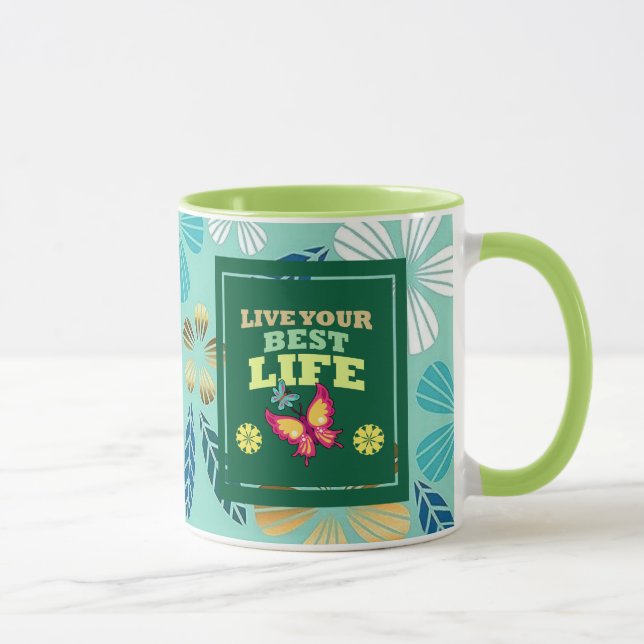 Live Your Best Life Mug – Elegant Green Floral Ins (Droite)