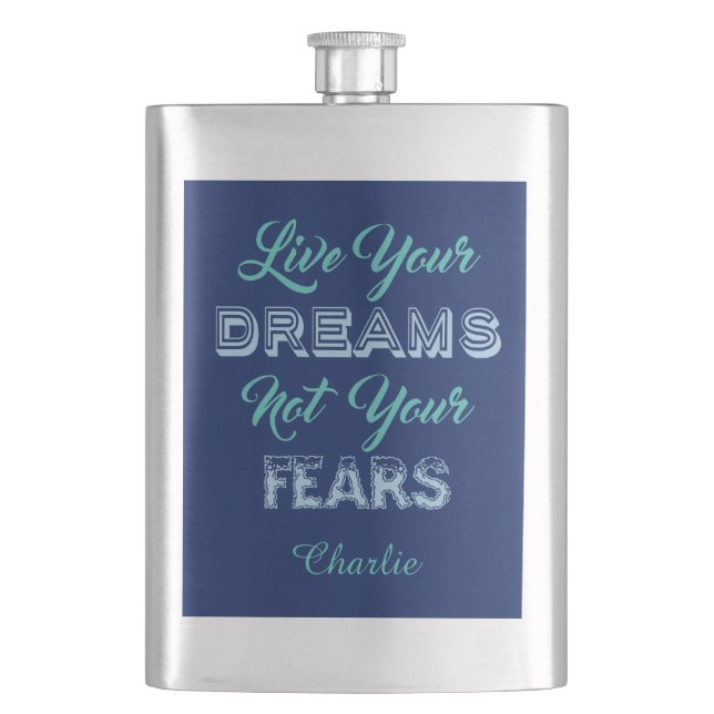 Live Your Dreams custom name & colour flask (Front)