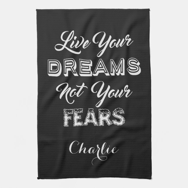 Live Your Dreams custom name & colour hand towel (Vertical)
