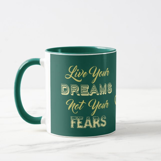Live Your Dreams custom name & colour mugs (Left)