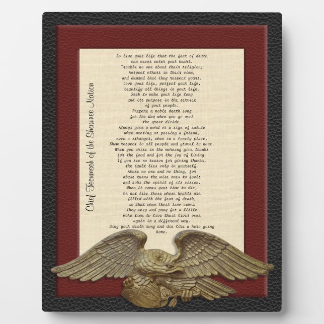 Live your life, Chief Tecumseh gold eagle plaque (Front)