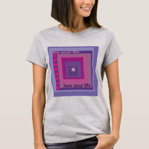 Live Your Life Love Your Life Purple Squares Heart T-Shirt
