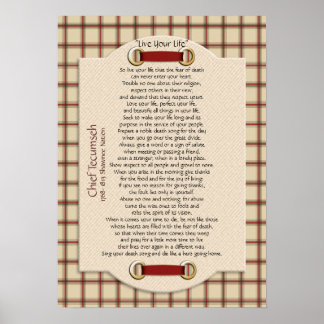 "Live Your Life"  on plaid Chief Tecumseh Poster