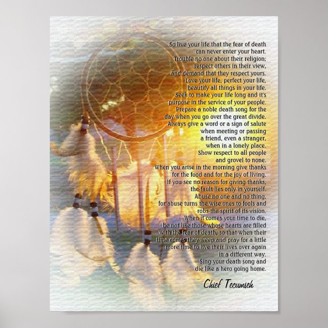 "Live your life" Tecumseh Dreamcatcher sunset Poster (Front)