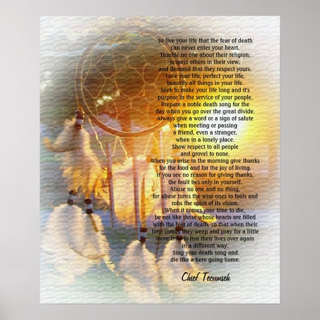 "Live your life" Tecumseh Dreamcatcher sunset Poster (Front)