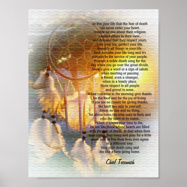 "Live your life" Tecumseh Dreamcatcher sunset Poster (Front)