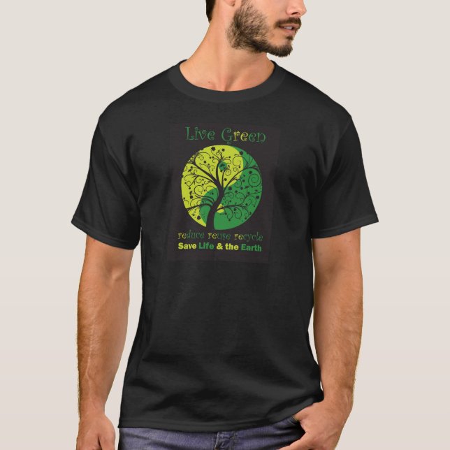 LiveGreen Black ying yang t1 T-Shirt (Front)