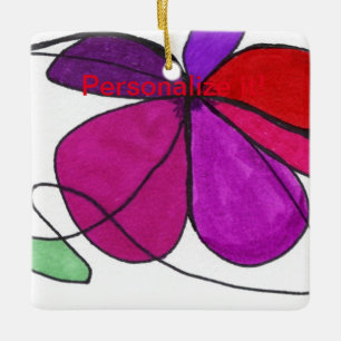 Lively abstract floral blossom reds and purples ce ceramic ornament