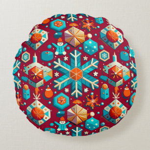 Lively and colourful christmas holiday-themed patt round pillow