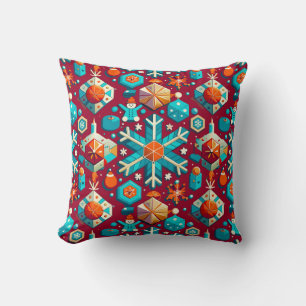 Lively and colourful christmas holiday-themed patt throw pillow