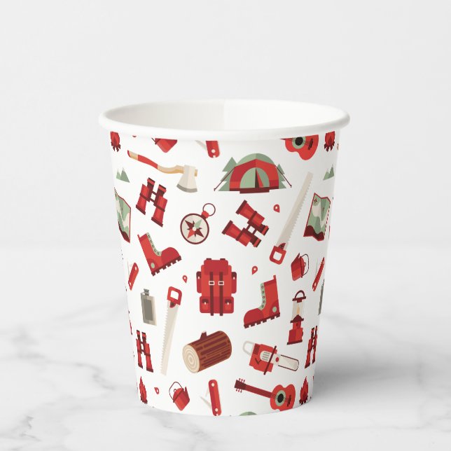 Lively Camping Icons in Festive Adventure Theme Paper Cups (Left)