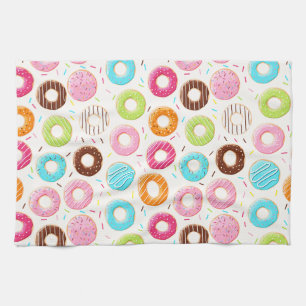 Lively colourful doughnuts sprinkles toppings kitchen towel