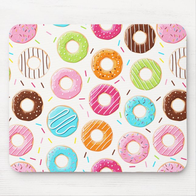 Lively colourful doughnuts sprinkles toppings mouse pad (Front)