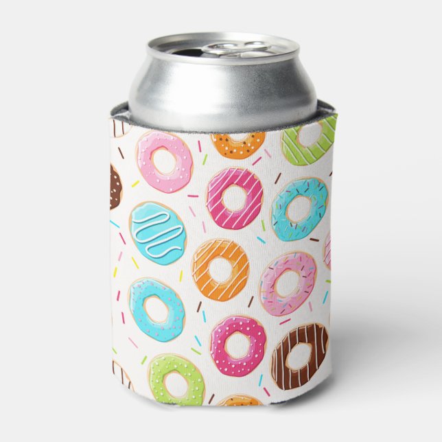 Lively colourful doughnuts sprinkles toppings patt can cooler (Can Front)