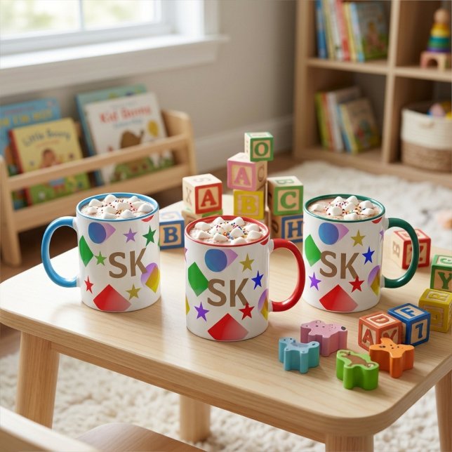 Lively Colourful Stars Circles Squares Personalize Mug (Creator Uploaded)