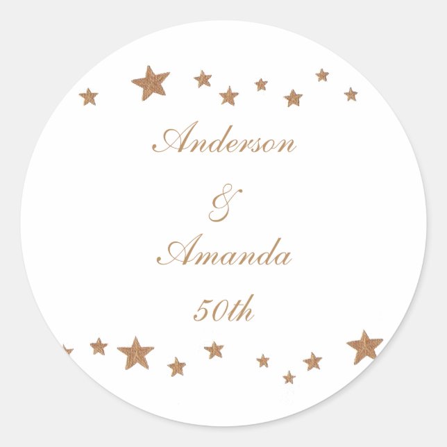 Lively Gold Stars Personalized Anniversary Sticker (Front)