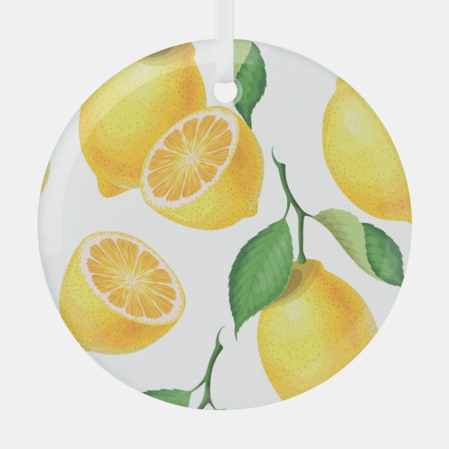 Lively Lemon: Fresh Seamless Pattern Glass Ornament (Front)