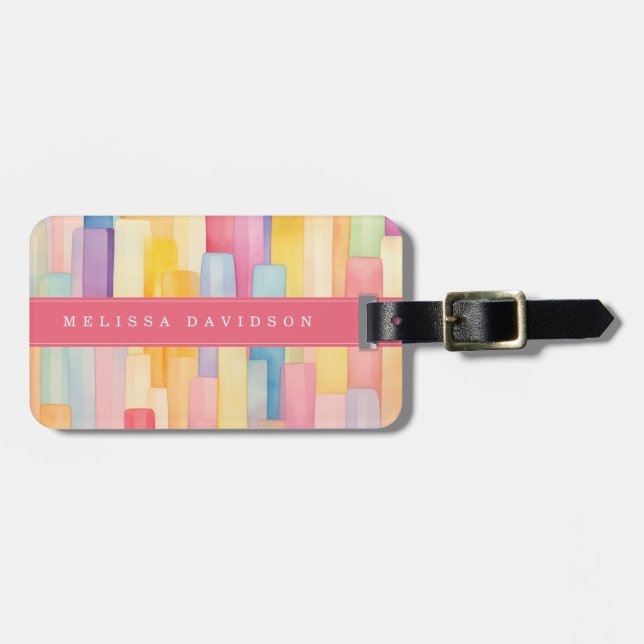 Lively Lines Background Luggage Tag (Front Horizontal)