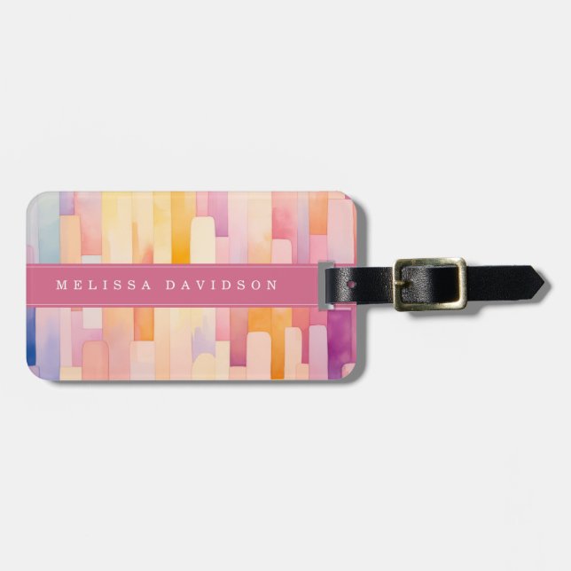 Lively Lines Background Luggage Tag (Front Horizontal)