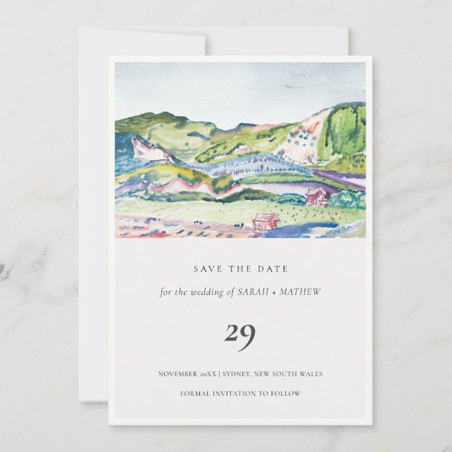 Lively Mountain Scape Blush Save The Date Card (Front)