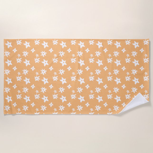 Lively Orange Line Drawing Floral Graphic Beach Towel (Front)