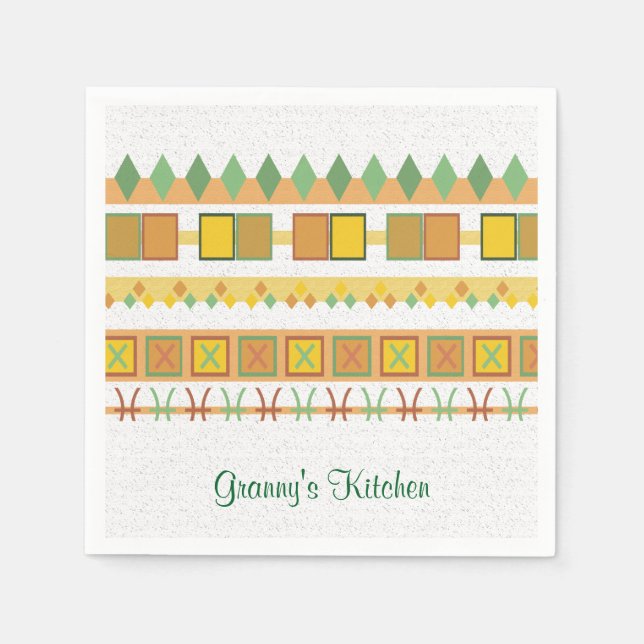 Lively Pattern Granny's Kitchen Green Symbols Napkin (Front)