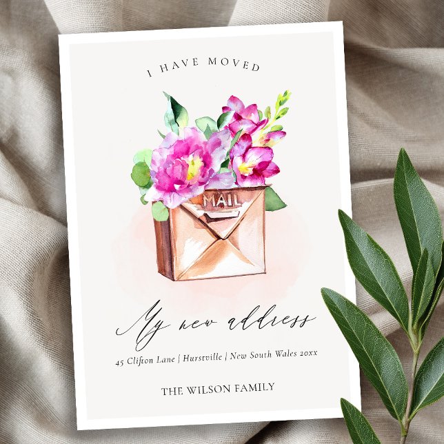Lively Pink Floral Mailbox I have Moved Card (Creator Uploaded)
