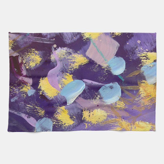 Lively Purple and Yellow, Abstract Art  Kitchen Towel (Horizontal)