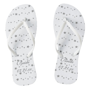 Lively Silver Stars Personalized Bride Flipflops