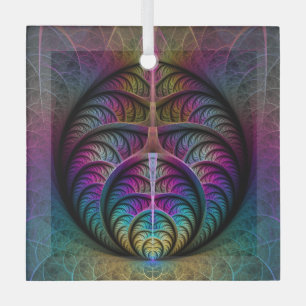 Lively Structures Colorful Abstract Fractal Art Glass Ornament