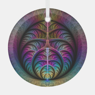 Lively Structures Colourful Abstract Fractal Art Glass Ornament