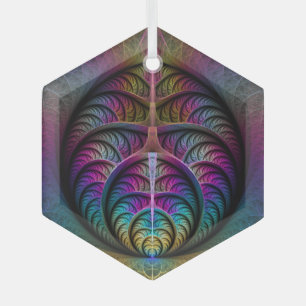 Lively Structures Colourful Abstract Fractal Art Glass Ornament
