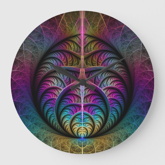 Lively Structures Colourful Abstract Fractal Art Large Clock (Front)
