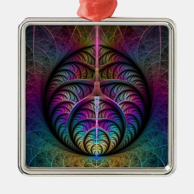 Lively Structures Colourful Abstract Fractal Art Metal Ornament (Front)