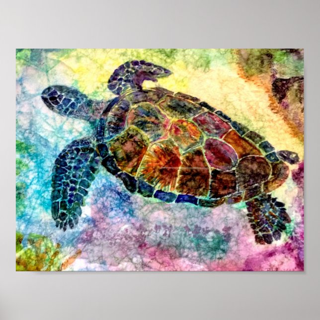 Lively Turtle on Rice Paper Poster (Front)