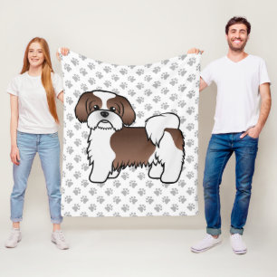Liver And White Shih Tzu Cute Cartoon Dog Fleece Blanket