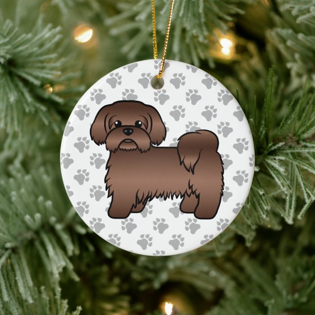 Liver Brown Shih Tzu Cute Cartoon Dog Illustration Ceramic Ornament (Tree)