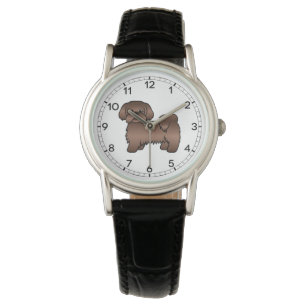 Liver Brown Shih Tzu Cute Cartoon Dog Illustration Watch