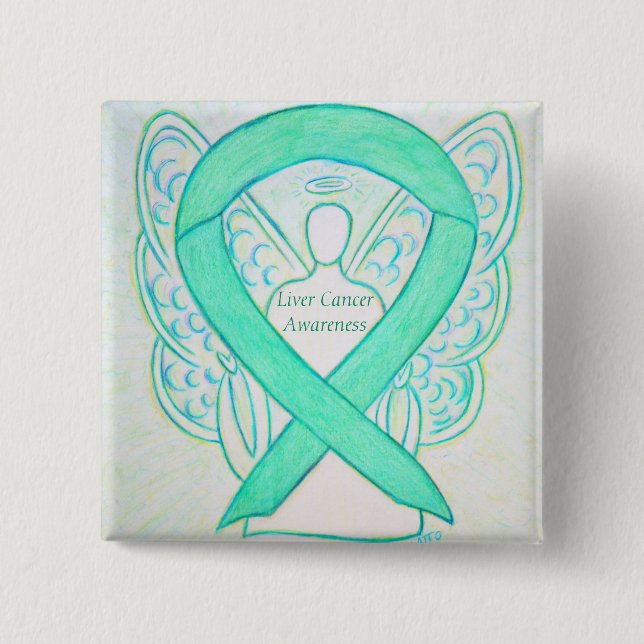 Liver Cancer Angel Jade Awareness Ribbon Art Pin (Front)