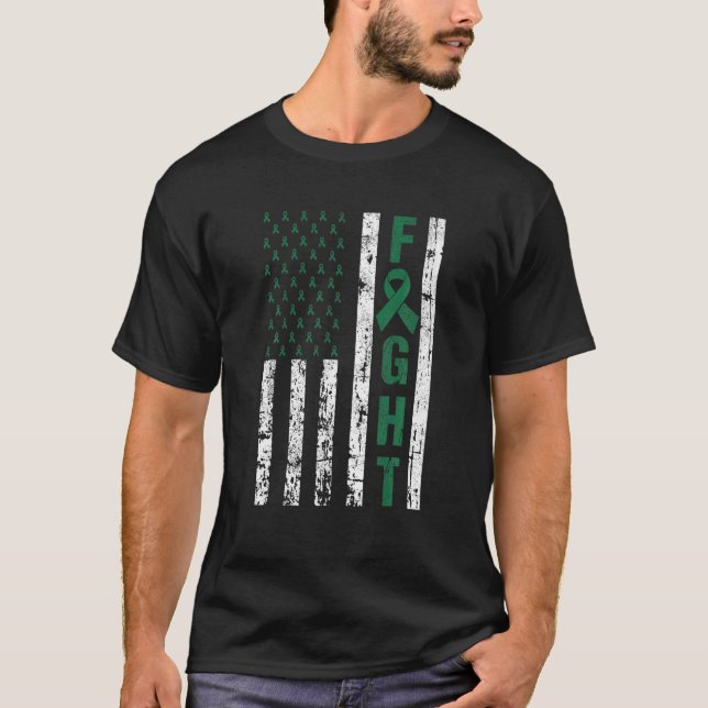Liver Cancer Awareness American Flag USA Green Tea T-Shirt (Front)