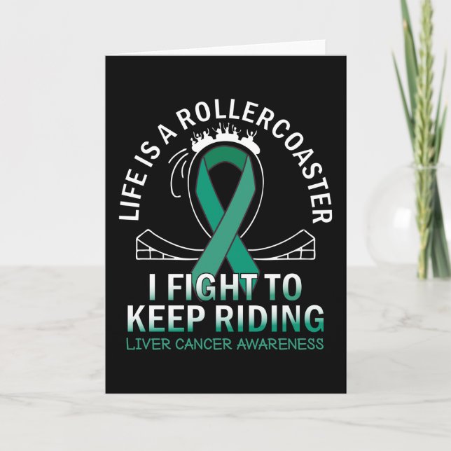 Liver cancer awareness emerald green ribbon card (Front)