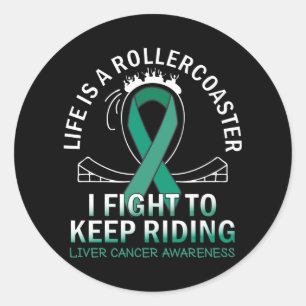 Liver cancer awareness emerald green ribbon classic round sticker