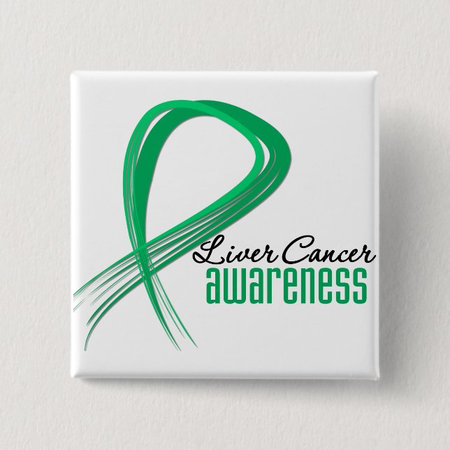 Liver Cancer Awareness Grunge Ribbon 2 Inch Square Button (Front)