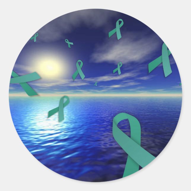 Liver Cancer Awareness Ribbons Over The Ocean Classic Round Sticker (Front)