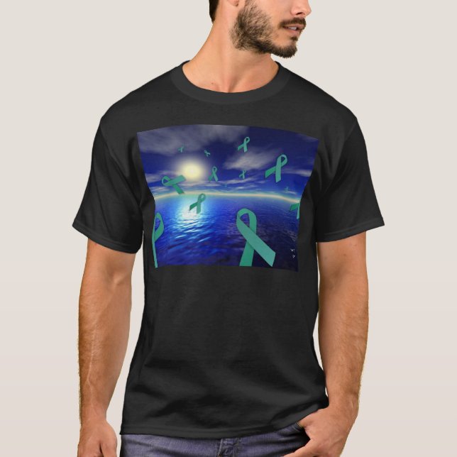 Liver Cancer Awareness Ribbons Over The Ocean T-Shirt (Front)