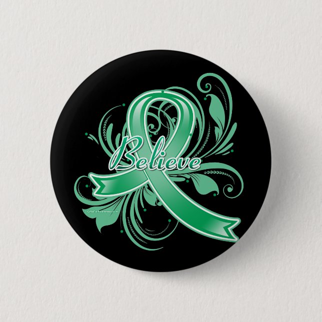 Liver Cancer Believe Flourish Ribbon 2 Inch Round Button (Front)