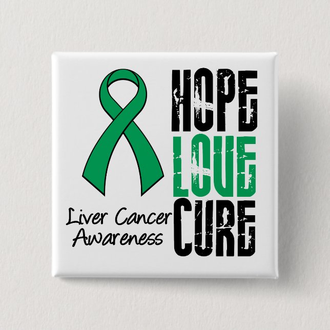 Liver Cancer Cancer Hope Love Cure Ribbon 2 Inch Square Button (Front)