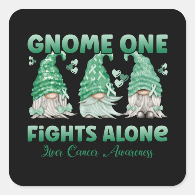 Liver Cancer Emerald Ribbon Gnome Square Sticker (Front)